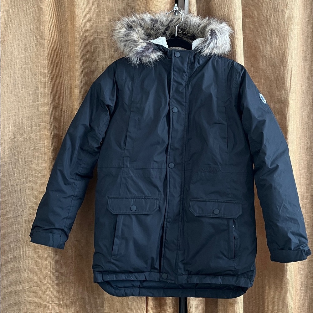 Kids Lands End Expedition Waterproof Winter Down Parka Coat Black XL 14-16